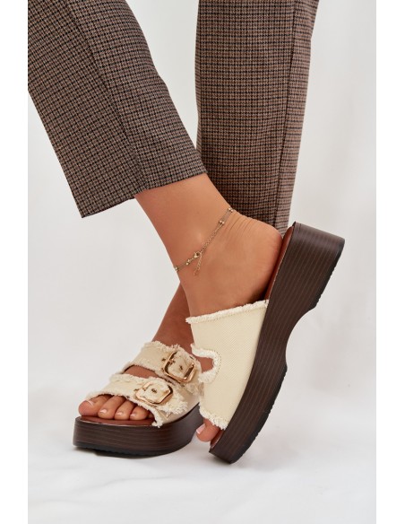 Women's Platform Sandals with Gold Clamps Light Beige Renelisse