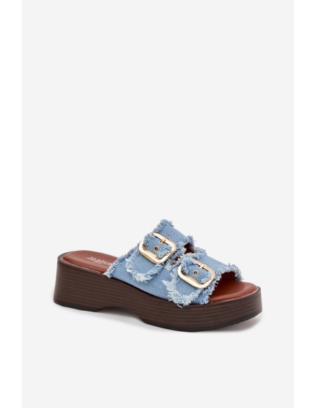 Women's Platform Slippers with Gold Clamps Blue Renelisse