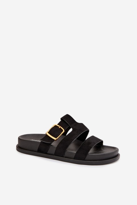 Women's Slippers With Straps And Gold Buckle Black Ulirissa
