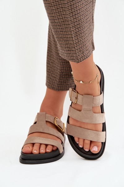 Women's Slippers With Straps And Gold Buckle Beige Ulirissa