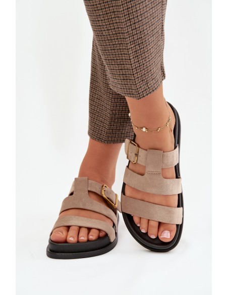 Women's Slippers With Straps And Gold Buckle Beige Ulirissa