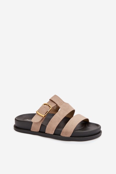 Women's Slippers With Straps And Gold Buckle Beige Ulirissa 2