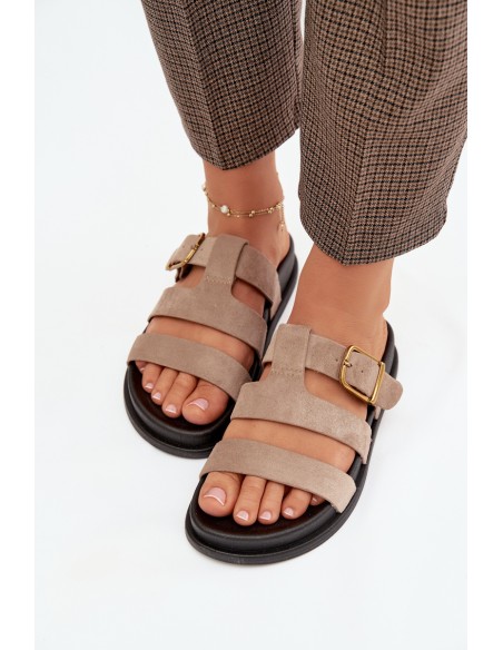 Women's Slippers With Straps And Gold Buckle Beige Ulirissa