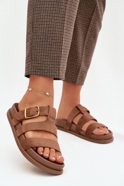 Women's Slippers With Straps and Gold Clasp Brown Ulirissa