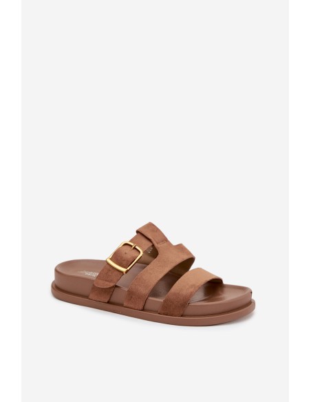 Women's Slippers With Straps and Gold Clasp Brown Ulirissa