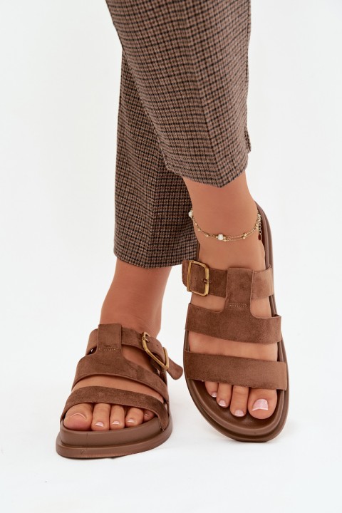 Women's Slippers With Straps and Gold Clasp Brown Ulirissa