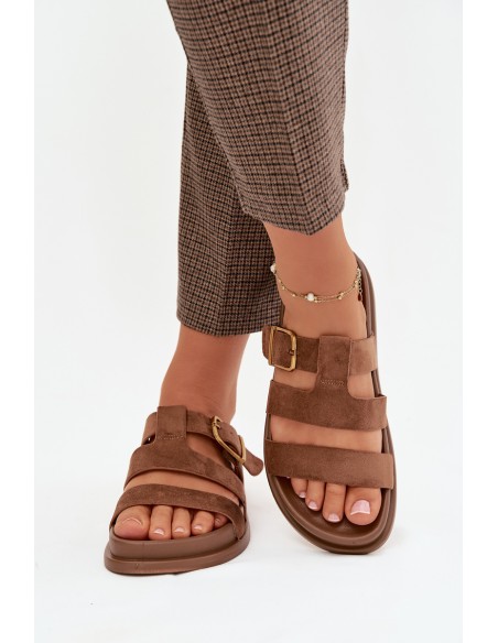 Women's Slippers With Straps and Gold Clasp Brown Ulirissa