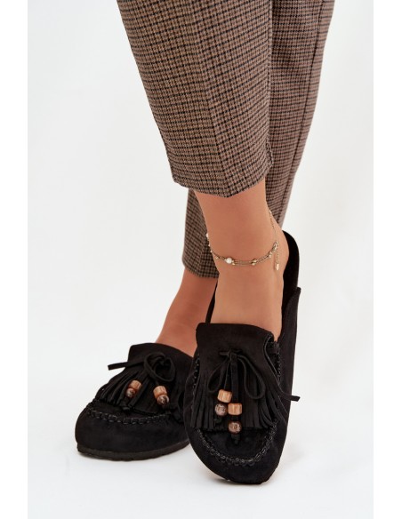 Women's Mules with Fringes and Beads Black Belissa