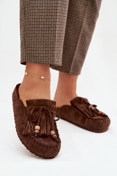 Women s Mules with Fringes and Beads Chocolate Belissa