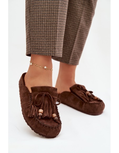 Women s Mules with Fringes and Beads Chocolate Belissa