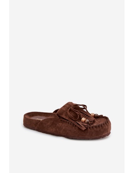 Women s Mules with Fringes and Beads Chocolate Belissa