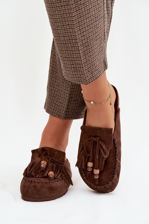 Women s Mules with Fringes and Beads Chocolate Belissa