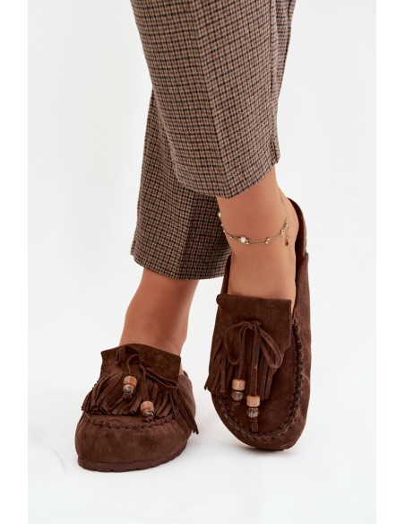 Moteriškos basutės su kutais ir karoliukais šokolado spalvos Belissa