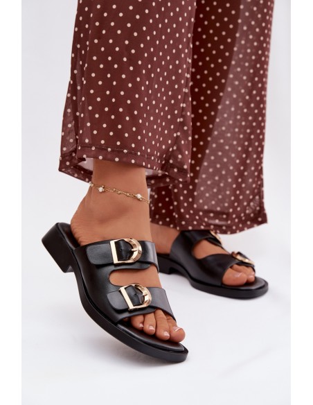 Women's Slippers With Golden Clamps Black Danelle