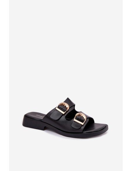 Moteriškos šlepetės su auksiniais spaustukais juodos spalvos Danelle