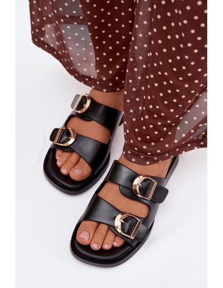 Women's Slippers With Golden Clamps Black Danelle