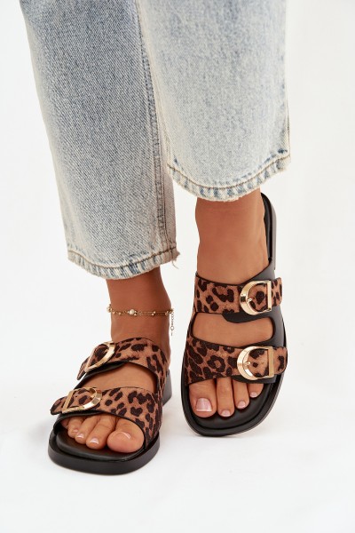 Women's Slippers With Gold Clips Leopard Black-Brown Danelle