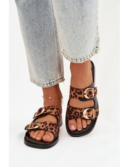 Women's Slippers With Gold Clips Leopard Black-Brown Danelle