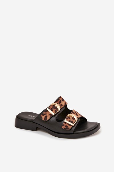 Women's Slippers With Gold Clips Leopard Black-Brown Danelle 2