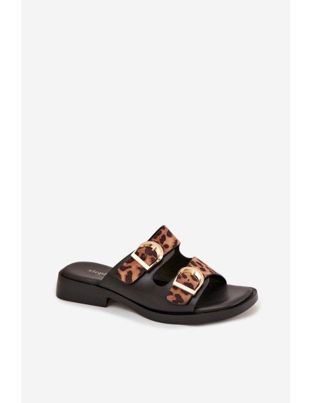 Women's Slippers With Gold Clips Leopard Black-Brown Danelle