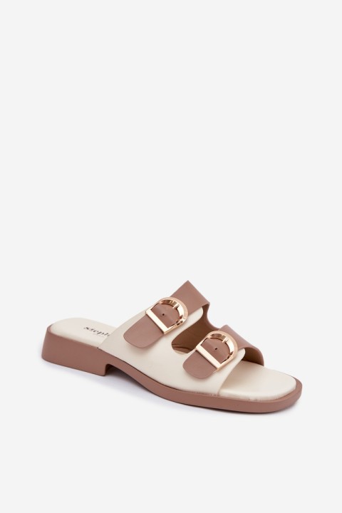 Damen šlepetės su auksiniais segtukais Beige Danelle