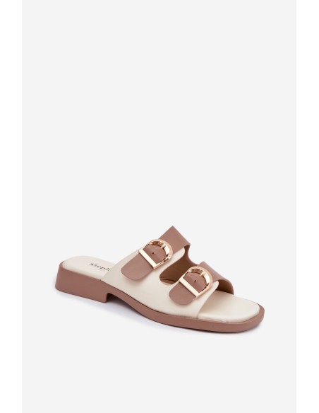 Damen šlepetės su auksiniais segtukais Beige Danelle