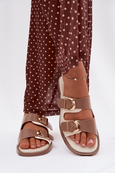 Damen šlepetės su auksiniais segtukais Beige Danelle