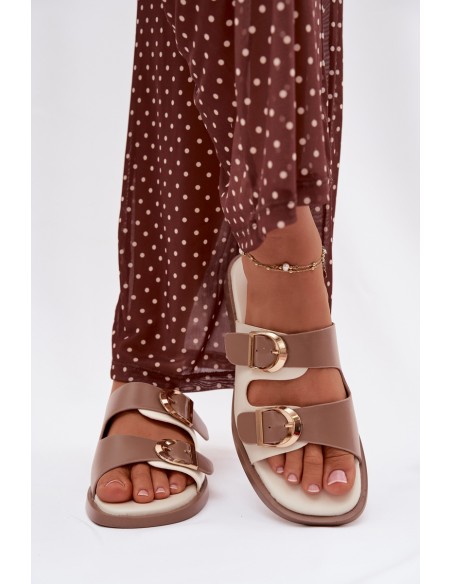 Damen šlepetės su auksiniais segtukais Beige Danelle