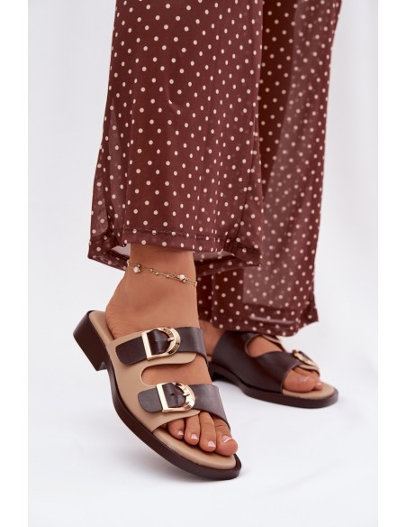 Women's Slippers With Gold Buckles Beige-Brown Danelle