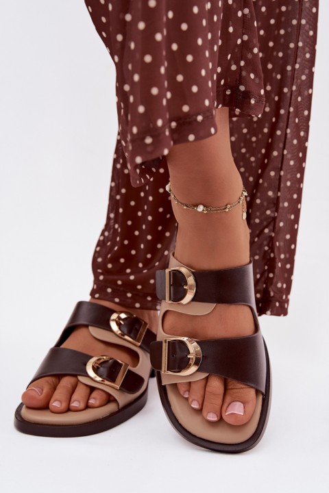Women's Slippers With Gold Buckles Beige-Brown Danelle