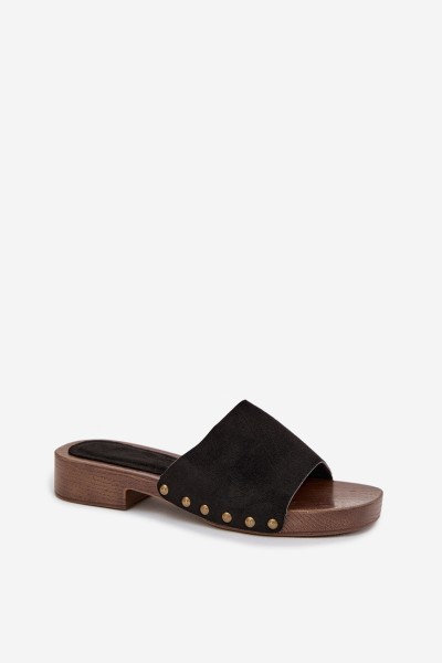 Women's Flat Sandals with Gold Studs Black Girella 2