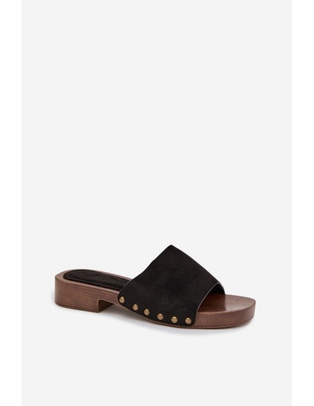 Moteriškos plokščios basutės su auksiniais kniedėmis, juodos „Girella“