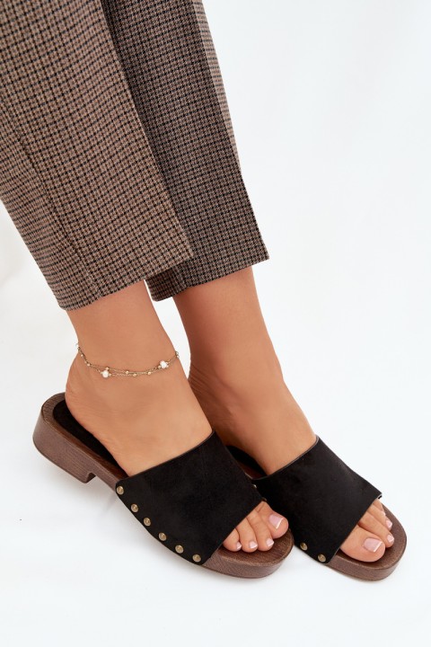 Women's Flat Sandals with Gold Studs Black Girella