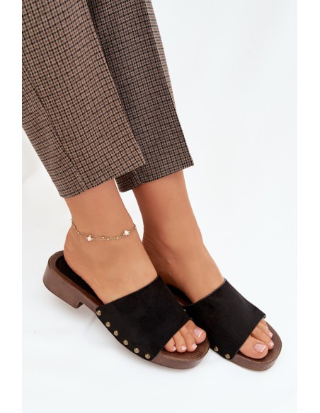 Women's Flat Sandals with Gold Studs Black Girella