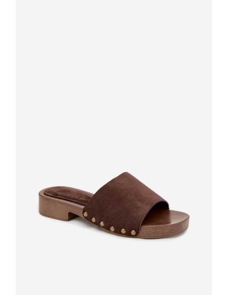 Moteriškos plokščios basutės su auksinėmis sagtimis šokolado spalvos „Girella“