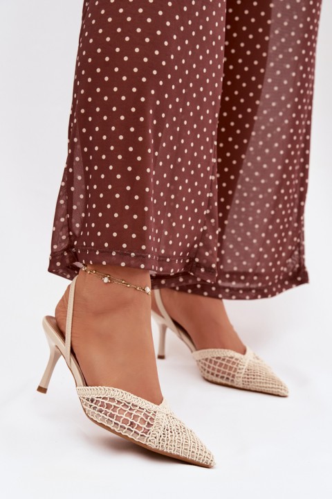 Woven Sandals on Stiletto Light Beige Hanelis