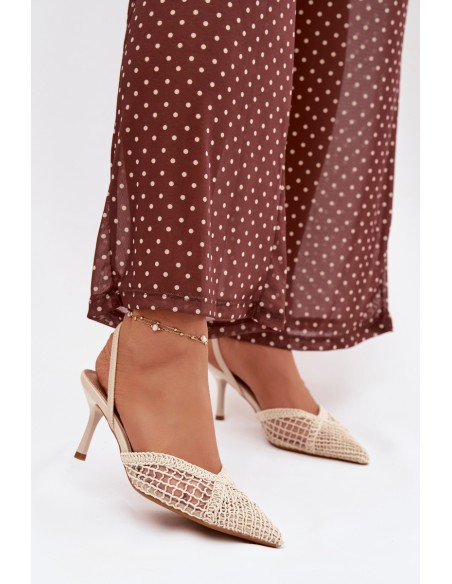 Woven Sandals on Stiletto Light Beige Hanelis