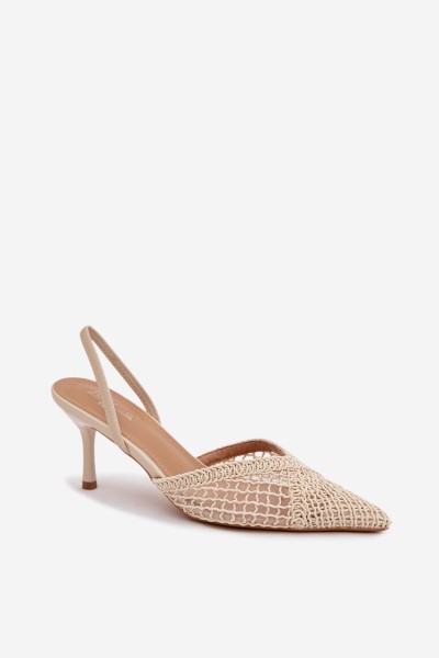 Woven Sandals on Stiletto Light Beige Hanelis 2
