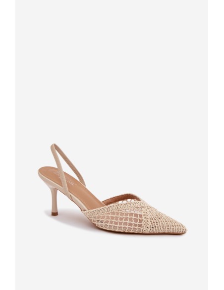 Woven Sandals on Stiletto Light Beige Hanelis