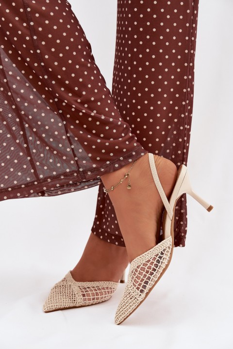 Woven Sandals on Stiletto Light Beige Hanelis