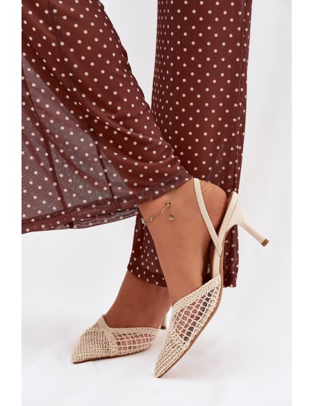 Woven Sandals on Stiletto Light Beige Hanelis