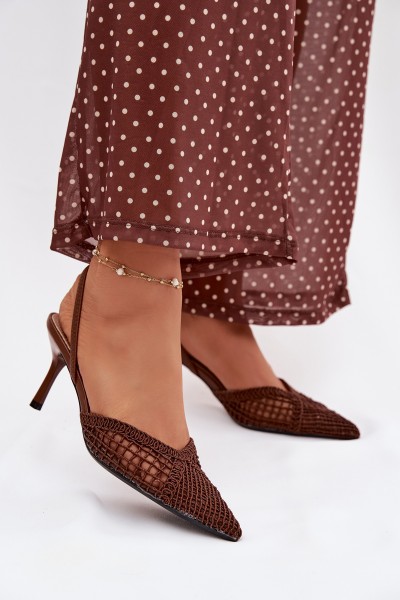 Woven Leather Sandals on Heel Brown Hanelis