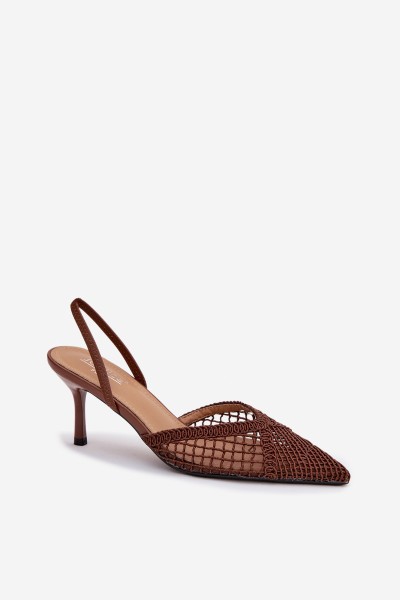 Woven Leather Sandals on Heel Brown Hanelis 2