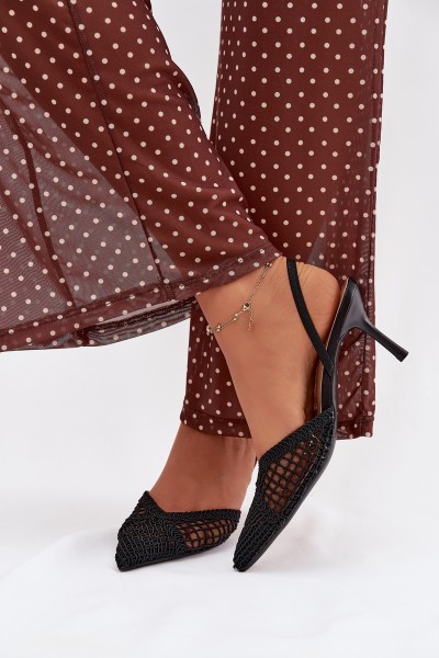 Woven Sandals on Heel Black Hanelis