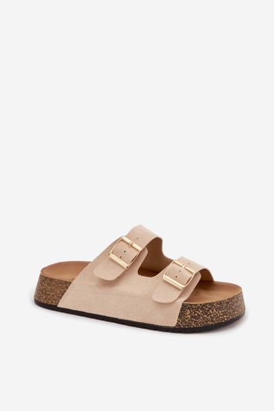 Women's Cork Platform Slides with Gold Clamps Light Beige Tovessa 2