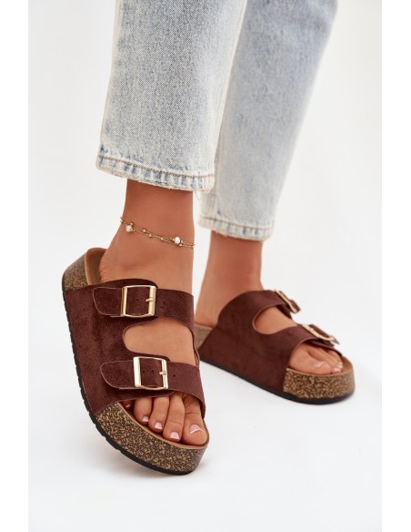 Women's Slippers on Cork Platform with Gold Clamps Tovessa