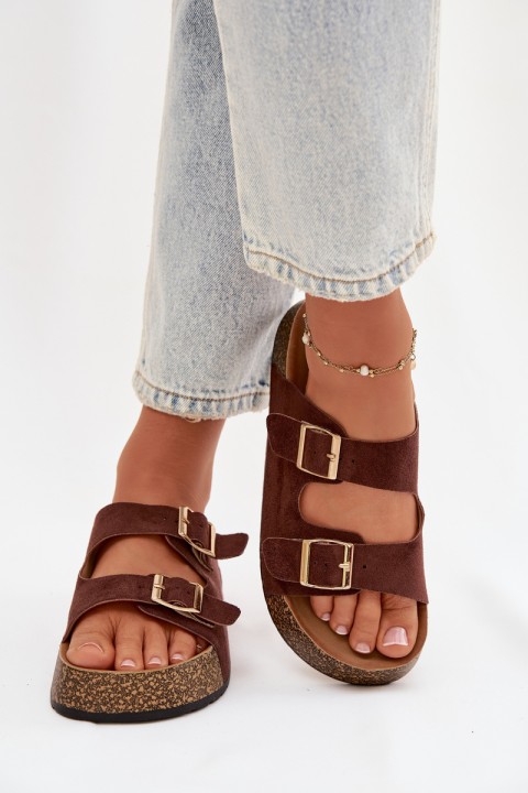 Women's Slippers on Cork Platform with Gold Clamps Tovessa