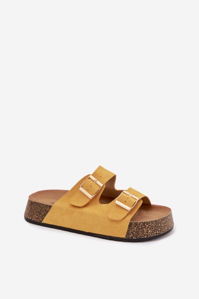 Women's Slippers on Cork Platform with Gold Clips Yellow Tovessa 2