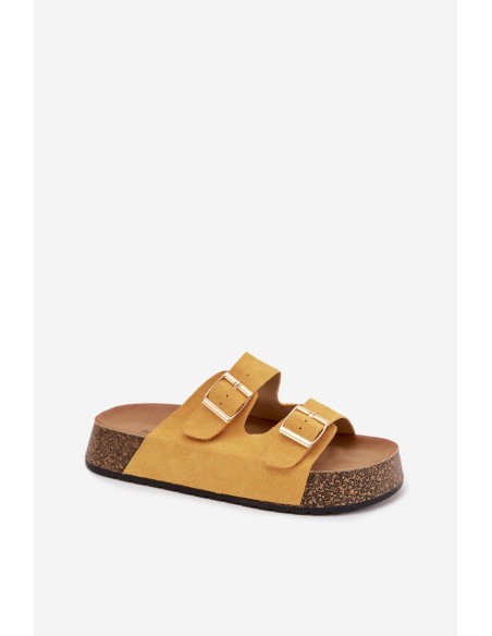 Women's Slippers on Cork Platform with Gold Clips Yellow Tovessa