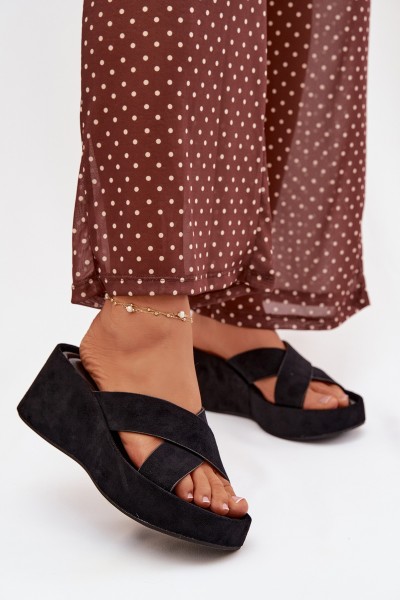 Women s Platform Flip Flops in Eco Suede Black Calorine